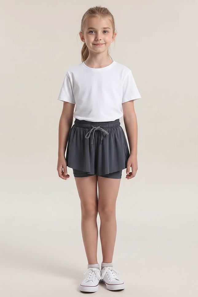 Pantalon Jupe Gris Fluide Sportif Intégré Enfant - Polyester