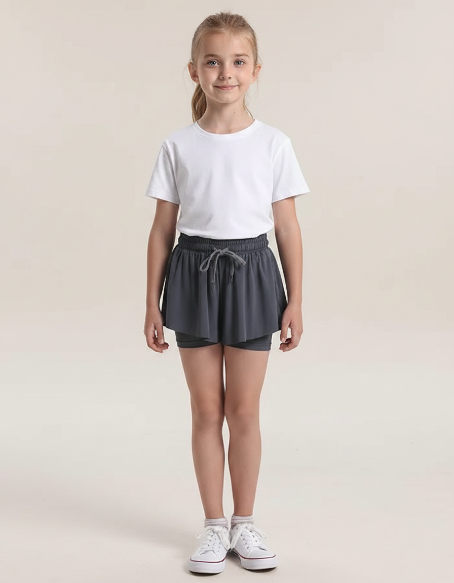 Pantalon Jupe Gris Fluide Sportif Intégré Enfant - Polyester