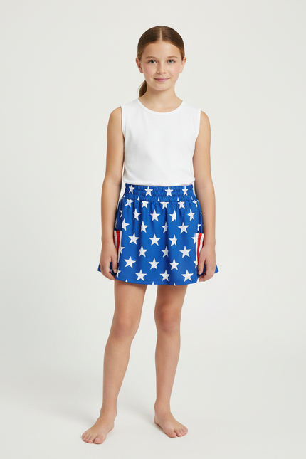 Pantalon Jupe Bleu Étoiles Blanches Américain Coton Enfant - Multicolore