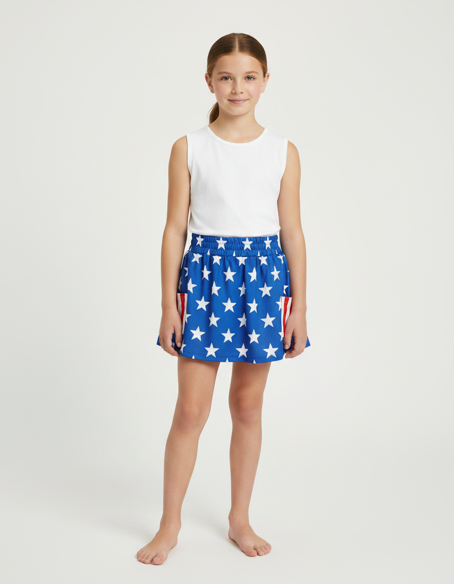 Pantalon Jupe Bleu Étoiles Blanches Américain Coton Enfant - Multicolore