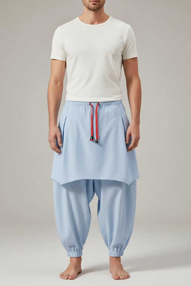 Pantalon Jupe Bleu Ciel Coton Ample Homme