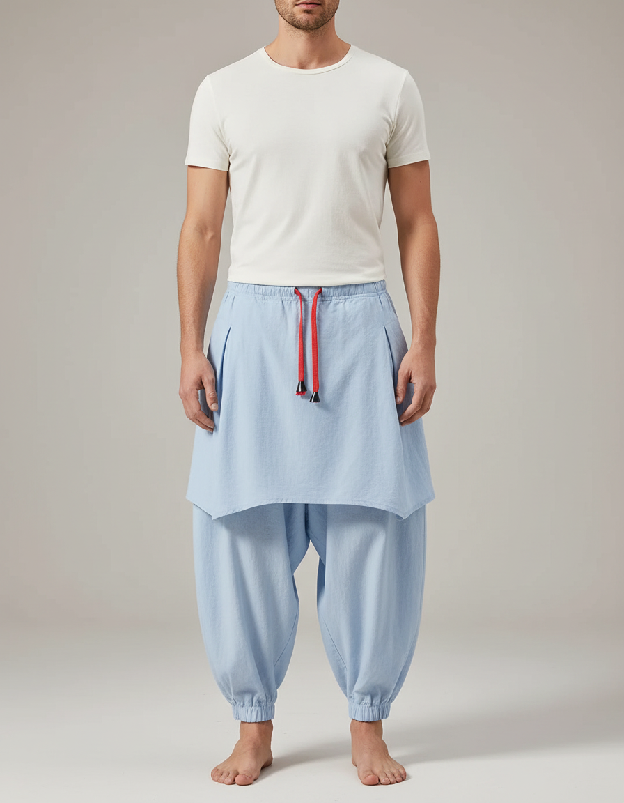 Pantalon Jupe Bleu Ciel Coton Ample Homme
