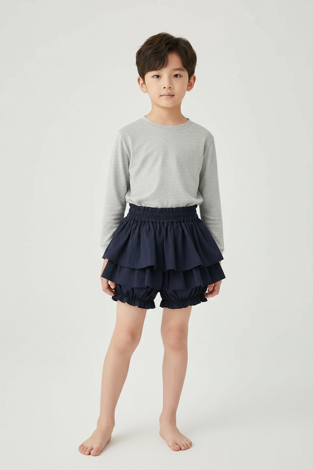 Pantalon Jupe Volants Superposés Bleu Marine Enfants - Coton