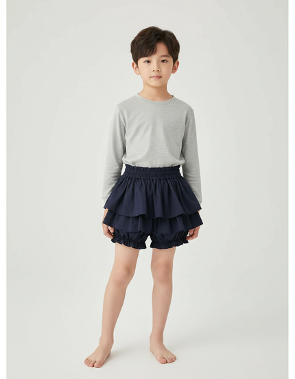 Pantalon Jupe Volants Superposés Bleu Marine Enfants - Coton
