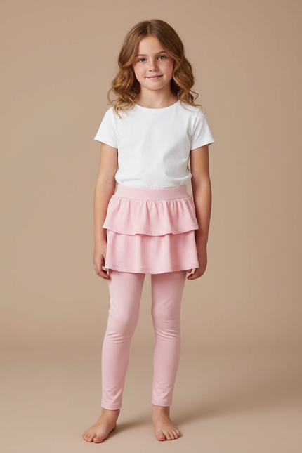 Pantalon Jupe Rose Volants Superposés Confortable Enfant - Maille