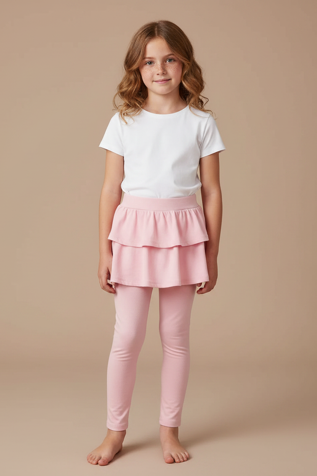 Pantalon Jupe Rose Volants Superposés Confortable Enfant - Maille