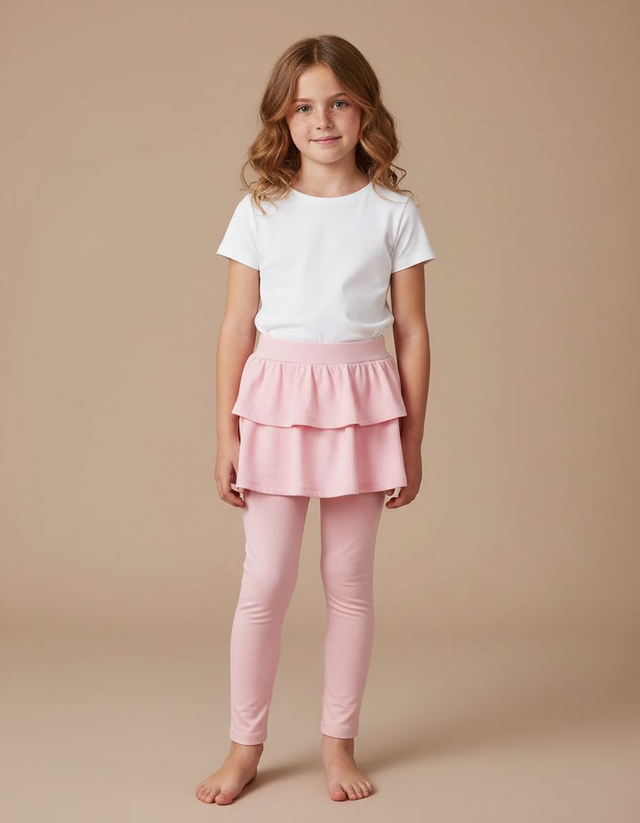 Pantalon Jupe Rose Volants Superposés Confortable Enfant - Maille