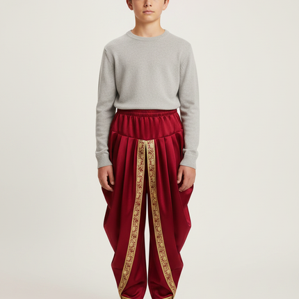 Pantalon Jupe Rouge Satiné Ample Doré Garçon - Bordeaux