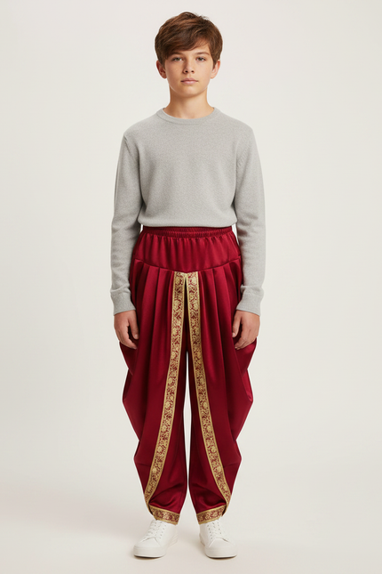 Pantalon Jupe Rouge Satiné Ample Doré Garçon - Bordeaux