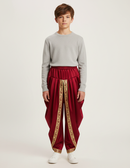 Pantalon Jupe Rouge Satiné Ample Doré Garçon - Bordeaux