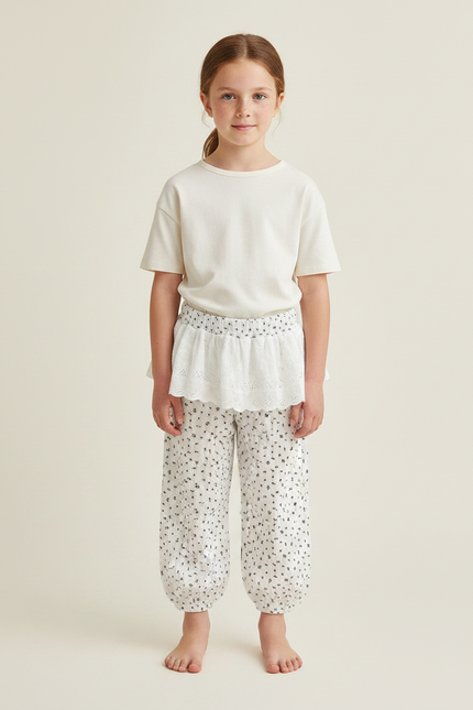 Pantalon Jupe Blanc Imprimé Ample Confortable Enfant - Coton