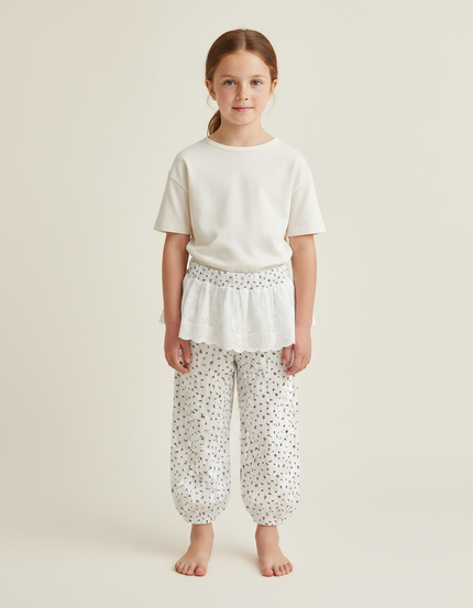 Pantalon Jupe Blanc Imprimé Ample Confortable Enfant - Coton