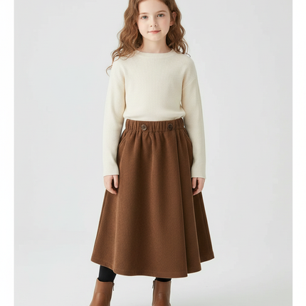 Pantalon Jupe Marron Côtelé Longue Évasée Enfant - Cordé