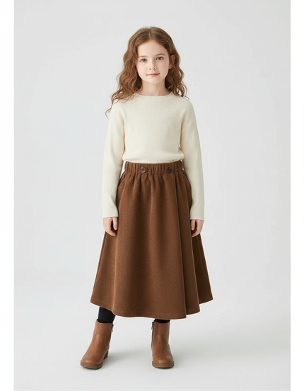 Pantalon Jupe Marron Côtelé Longue Évasée Enfant - Cordé