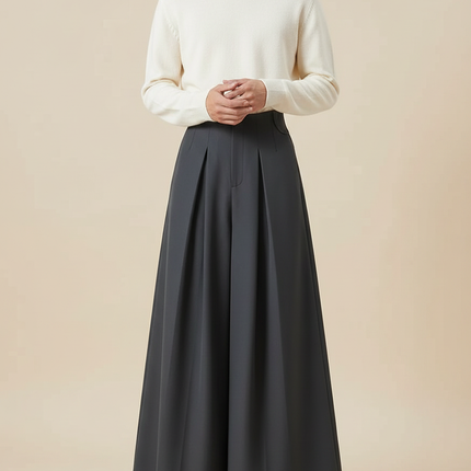 Pantalon Jupe Gris Ample Plissé Décontracté Unisexe - Polyester