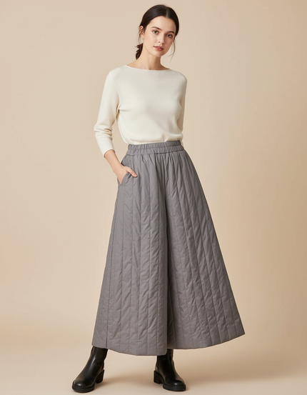 Pantalon Jupe Gris Matelassé Ample Hiver Décontracté - Polyester