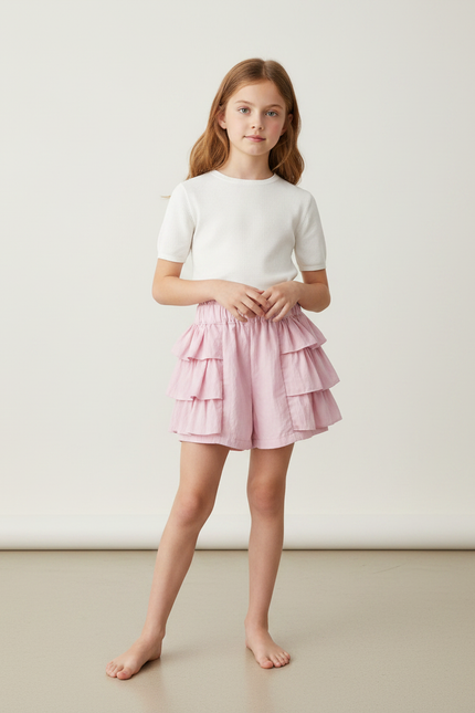 Pantalon Jupe Rose Volants Superposés Fille Coton