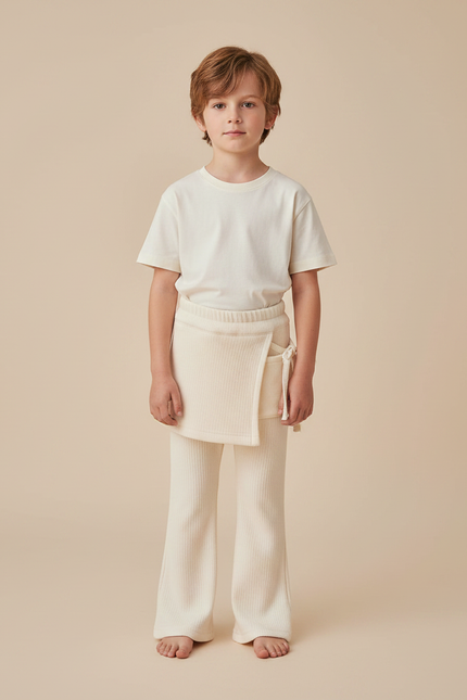 Pantalon Jupe Crème Côtelé Évasé Enfant Confortable - Beige Cordé