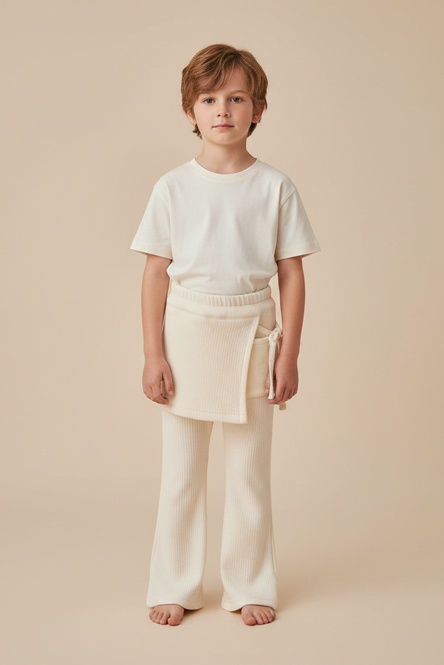 Pantalon Jupe Crème Côtelé Évasé Enfant Confortable - Beige Cordé