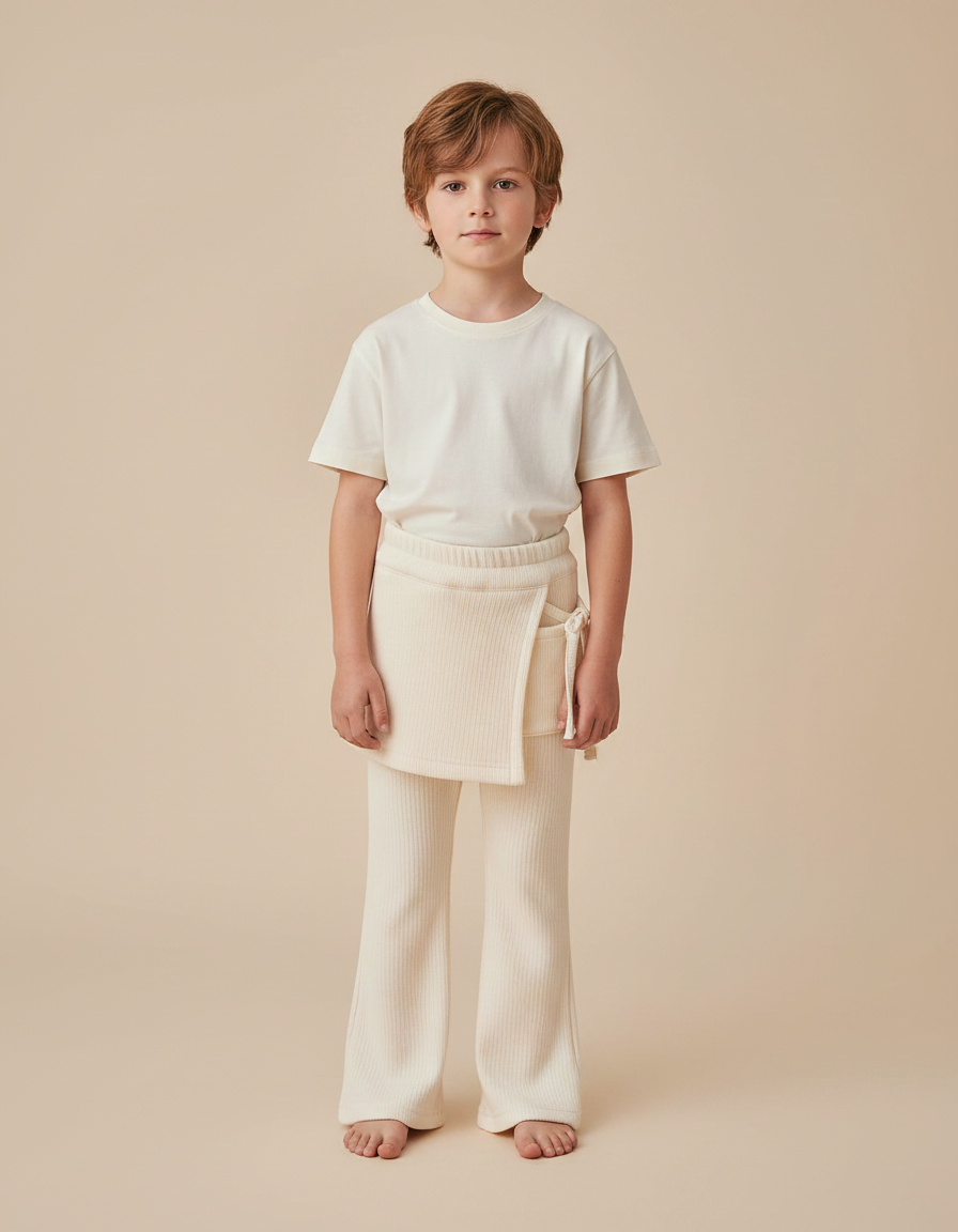 Pantalon Jupe Crème Côtelé Évasé Enfant Confortable - Beige Cordé