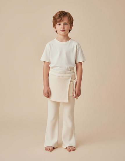 Pantalon Jupe Crème Côtelé Évasé Enfant Confortable - Beige Cordé