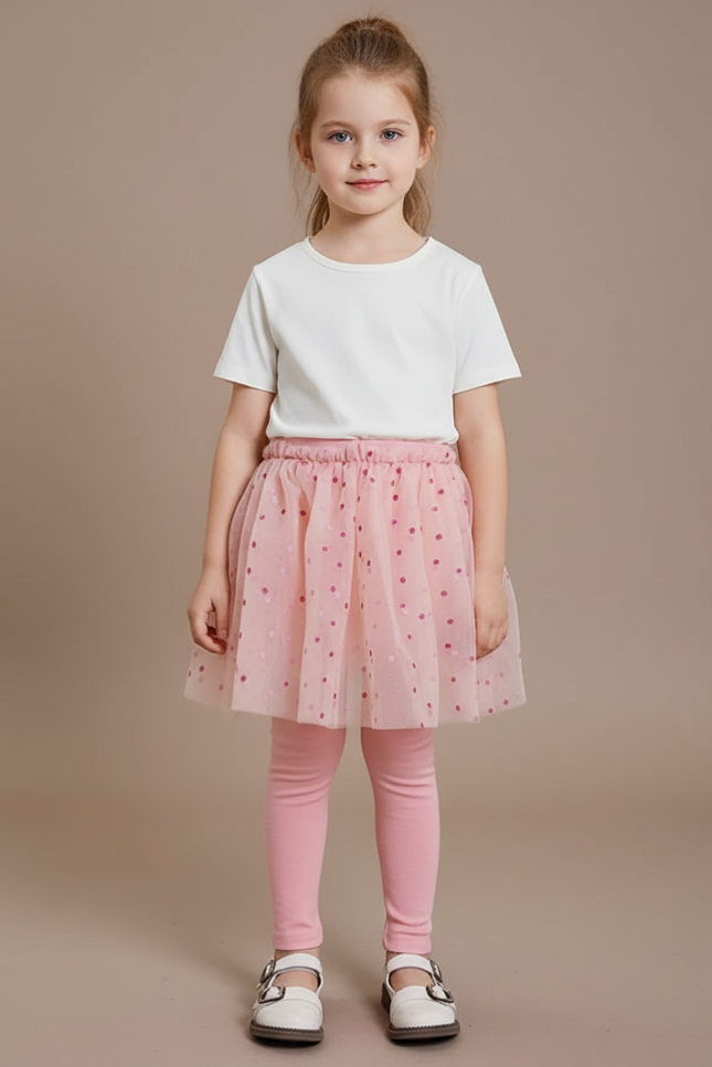 Pantalon Jupe Rose Paillettes Tulle Enfant Mignon - Maille