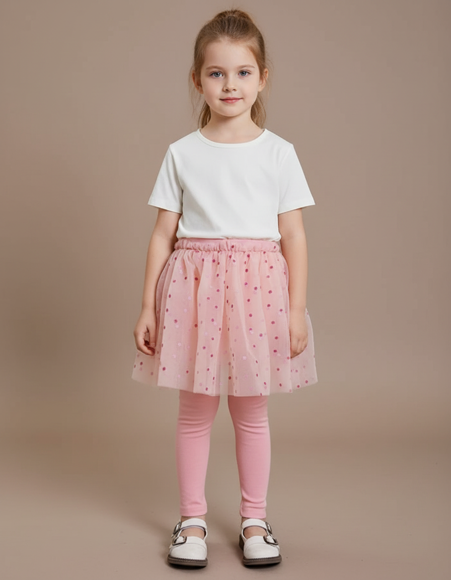 Pantalon Jupe Rose Paillettes Tulle Enfant Mignon - Maille