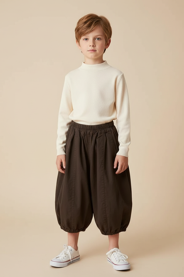 Pantalon Jupe Marron Ample Élastique Garçon Coton