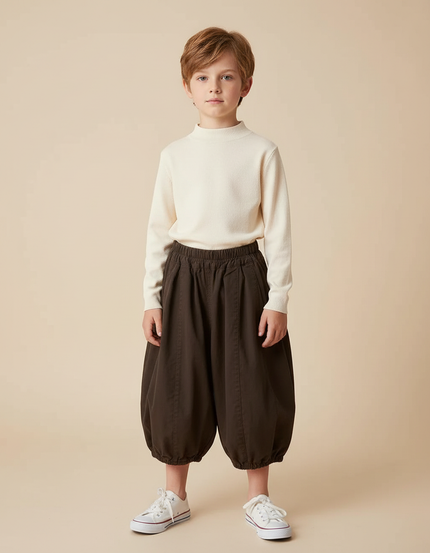 Pantalon Jupe Marron Ample Élastique Garçon Coton
