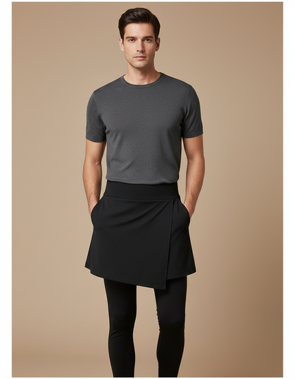 Pantalon Jupe Noir Asymétrique Sport Homme - Polyester