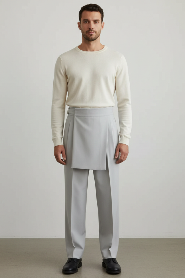 Pantalon Jupe Gris Clair Droit Élégant Homme Moderne - Gabardine