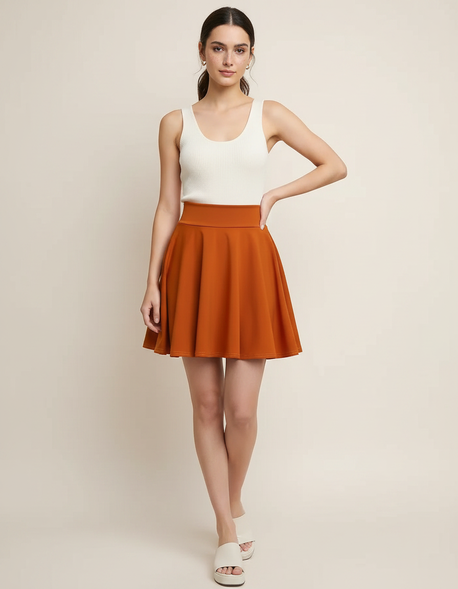 Pantalon Jupe Évasée Courte Orange Fluide Décontractée - Polyester
