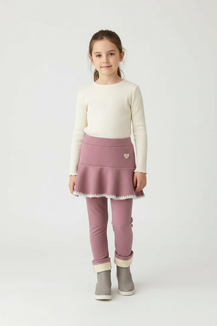 Pantalon Jupe Rose Volants Doux Cœurs Intégré Fille - Molleton