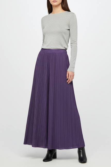 Pantalon Jupe Plissé Fluide Ample Violet Élégant - Polyester
