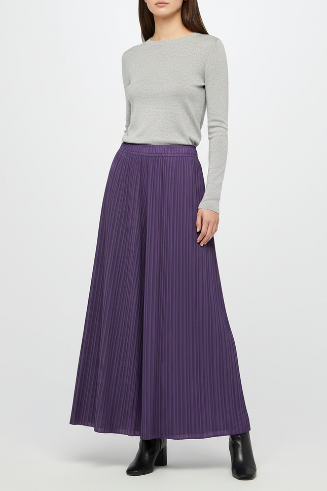 Pantalon Jupe Plissé Fluide Ample Violet Élégant - Polyester