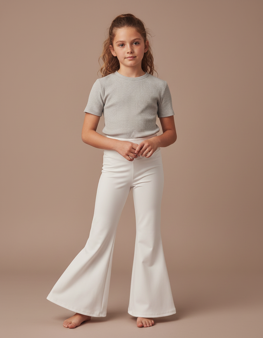 Pantalon Jupe Évasé Blanc Extensible Confortable Fille - Polyester