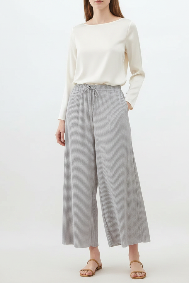 Pantalon Jupe Gris Plissé Fluide Décontracté Ample - Maille