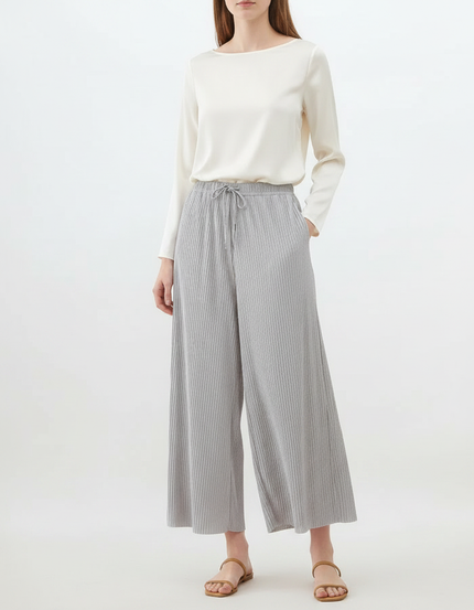 Pantalon Jupe Gris Plissé Fluide Décontracté Ample - Maille