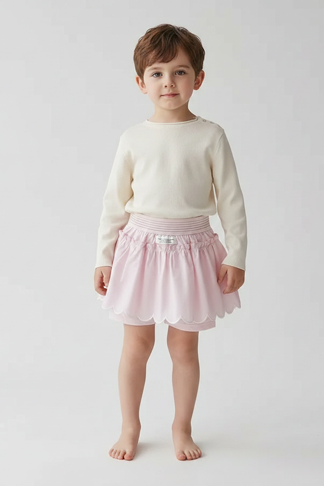 Pantalon Jupe Rose Scallopée Volants Doux Enfant - Coton