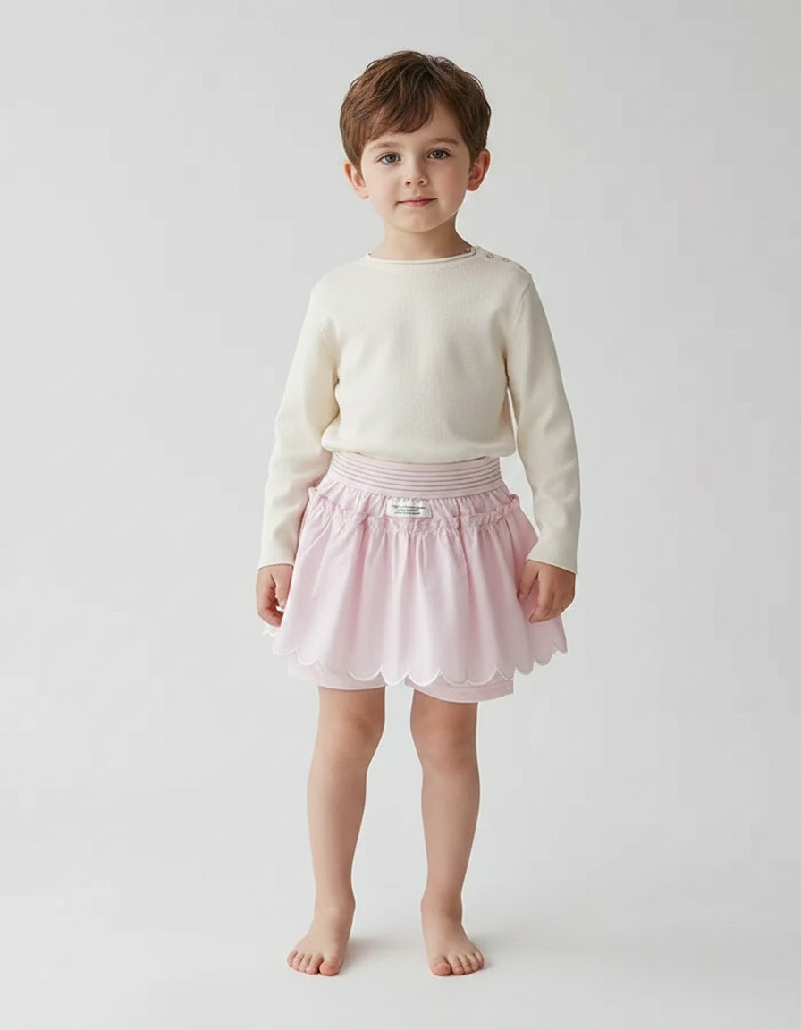 Pantalon Jupe Rose Scallopée Volants Doux Enfant - Coton