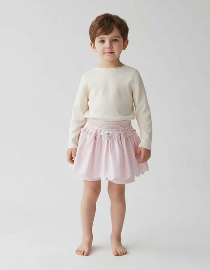 Pantalon Jupe Rose Scallopée Volants Doux Enfant - Coton