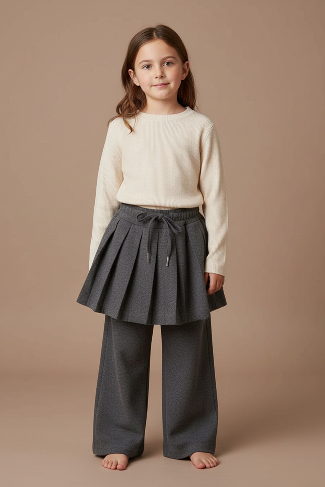 Pantalon Jupe Gris Plissé Large Décontracté Enfant - Molleton