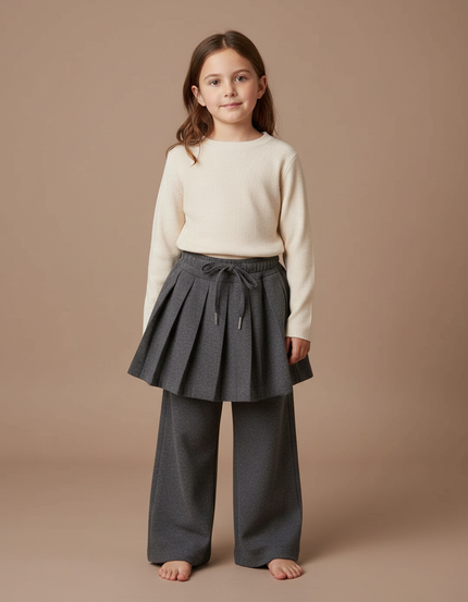 Pantalon Jupe Gris Plissé Large Décontracté Enfant - Molleton