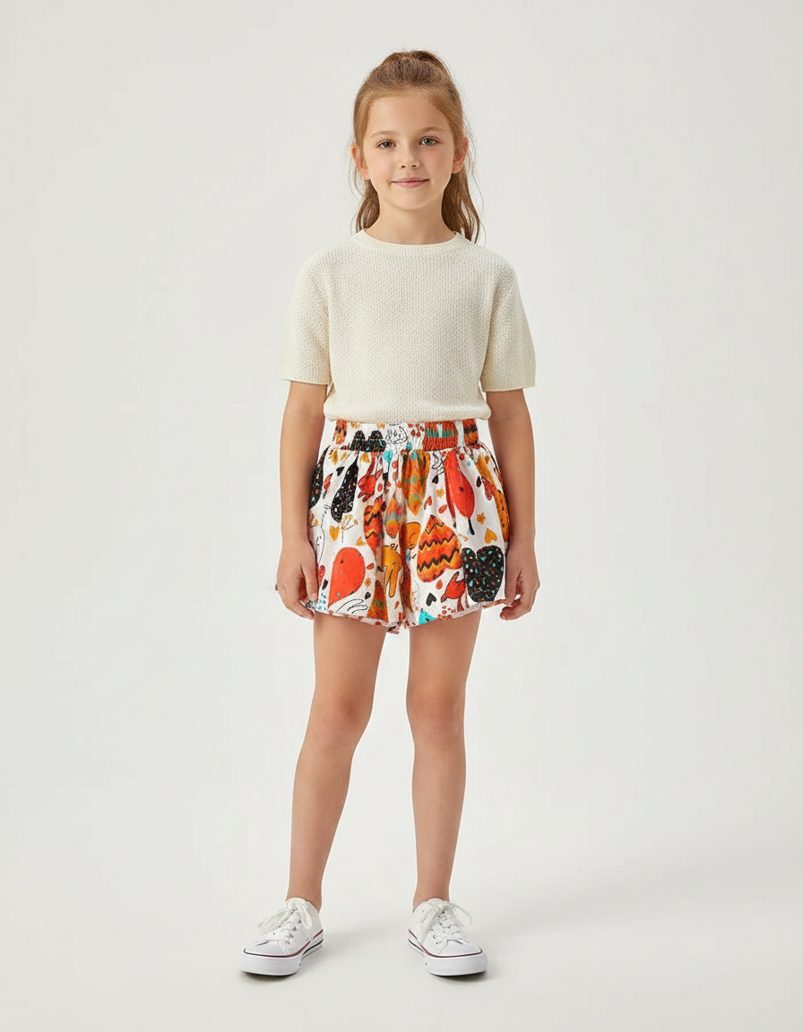 Pantalon Jupe Imprimé Floral Fluide Coloré Enfant - Viscose