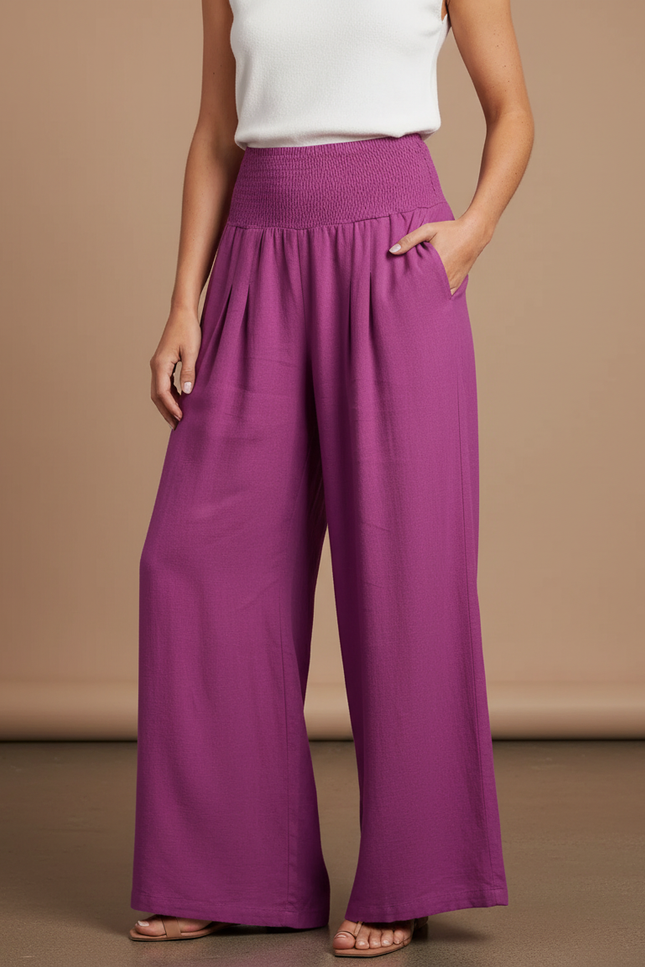Pantalon Jupe Violet Ample Fluide Smocké Décontracté - Viscose