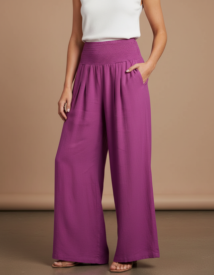 Pantalon Jupe Violet Ample Fluide Smocké Décontracté - Viscose