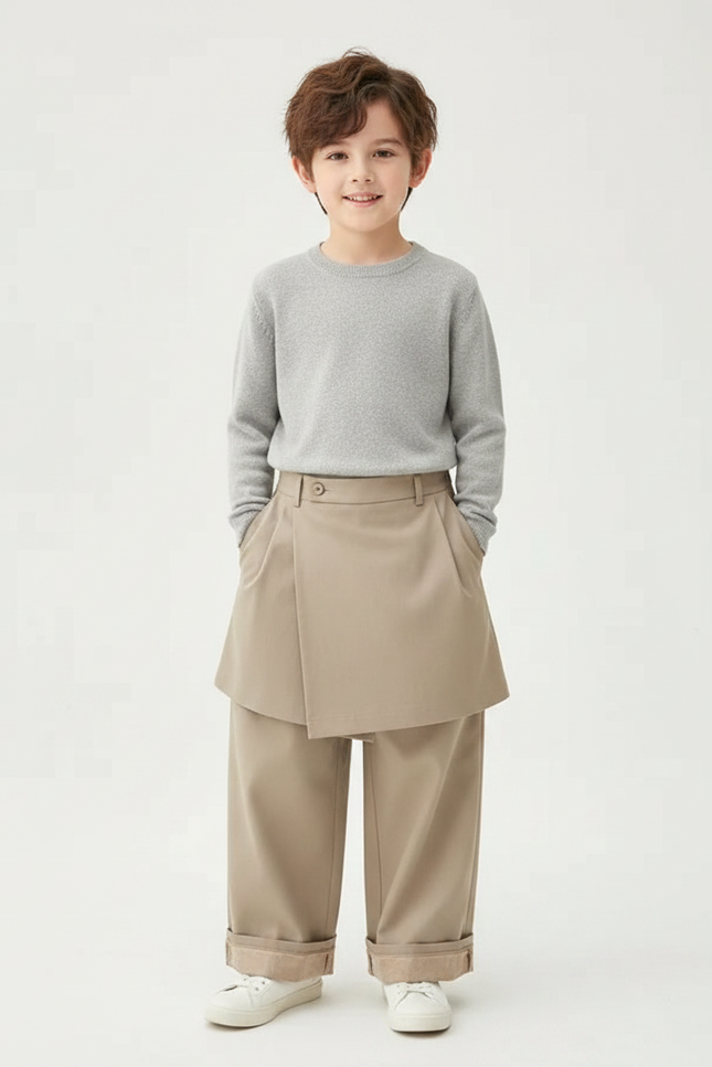 Pantalon Jupe Kaki Ample Décontracté Garçon - Gabardine
