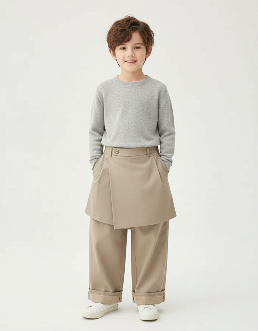 Pantalon Jupe Kaki Ample Décontracté Garçon - Gabardine