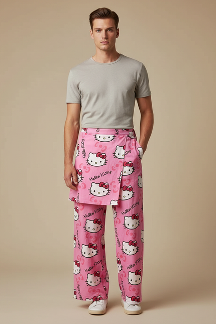 Pantalon Jupe Rose Hello Kitty Coton Ample Décontracté