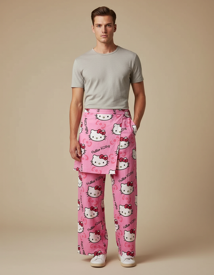 Pantalon Jupe Rose Hello Kitty Coton Ample Décontracté